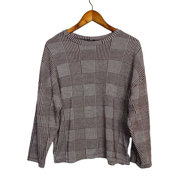 Zara Relaxed Fit Long Sleeve Lightweight Soft Crew Neck Knit Sweater M Burgundy - Picture 14 of 15